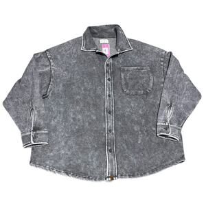 Simply Southern Gray Soft Fleece Button Down Long Sleeve Shirt Shacket size S